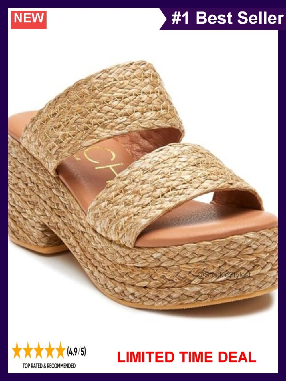 Woven Raffia Platform Block Heel Sandals Ankle Strap Open Toe Summer Slides